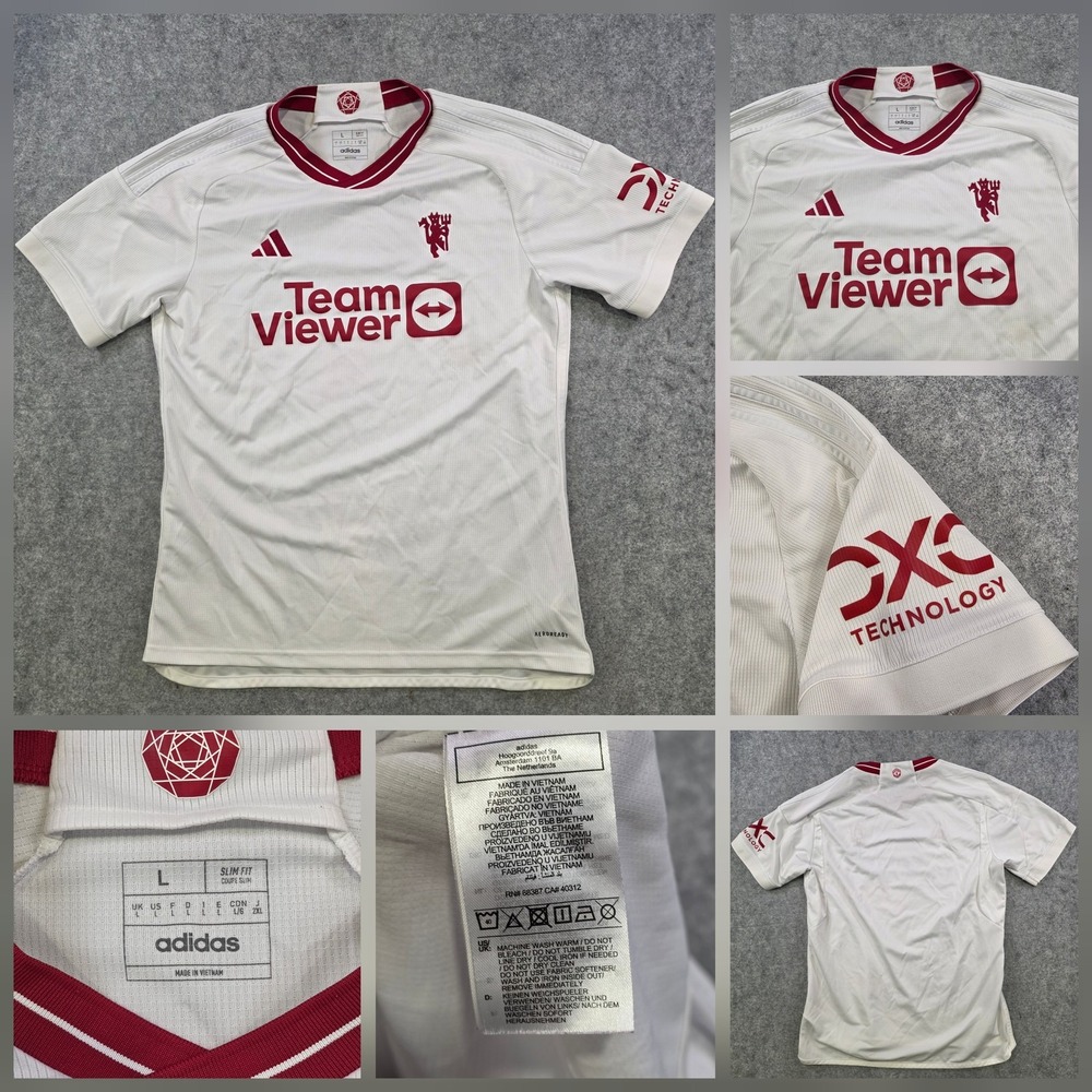 Manchester United Jersey Mens Large White‎ Soccer Adidas Slim Fit